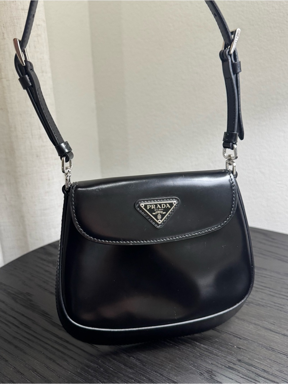 Prada Mini Spazzolato Cleo Bag Black Silver